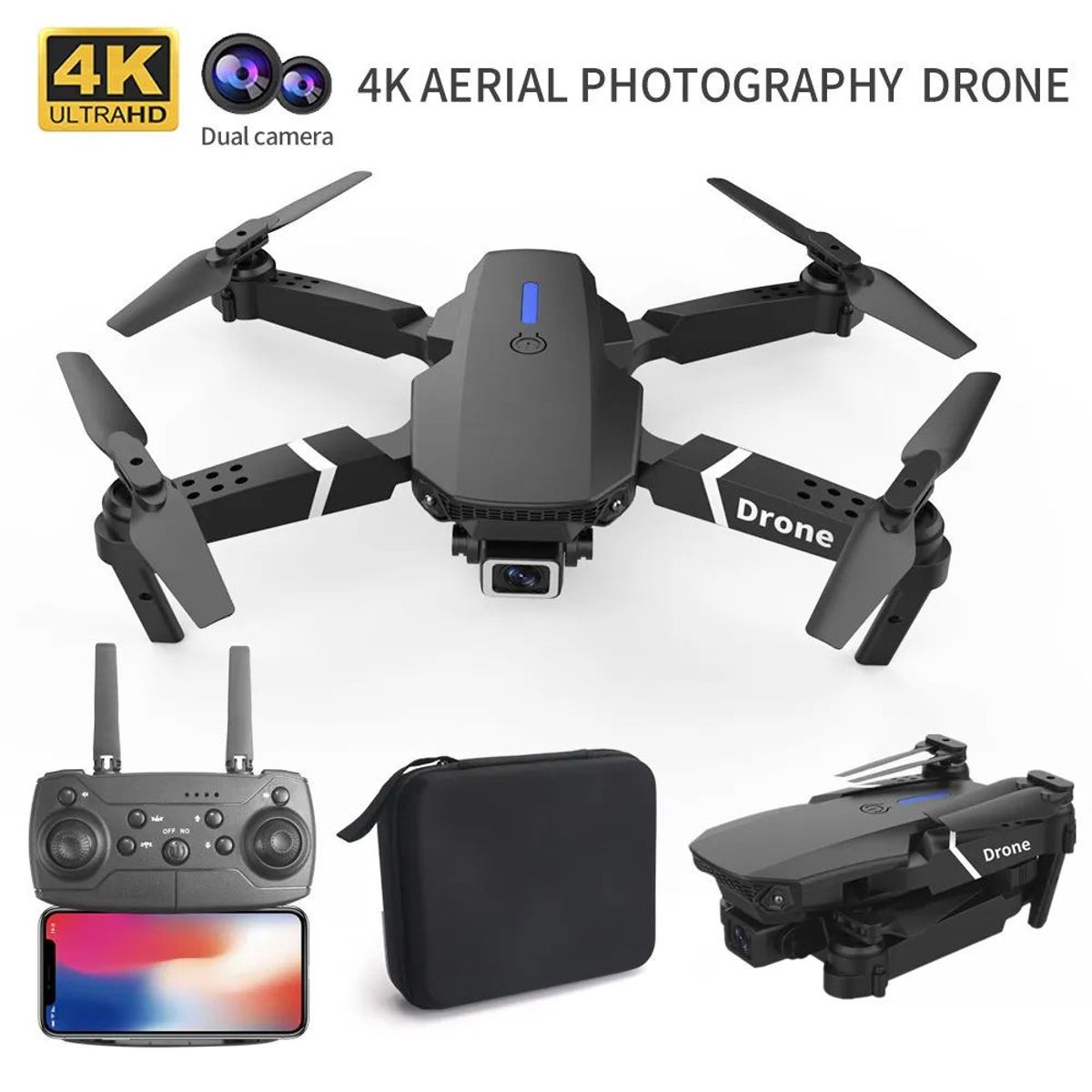 GENERICO - Dron Profesional E88 4K ORIGINAL WiFi Giro 360 HD RC Plegable Video