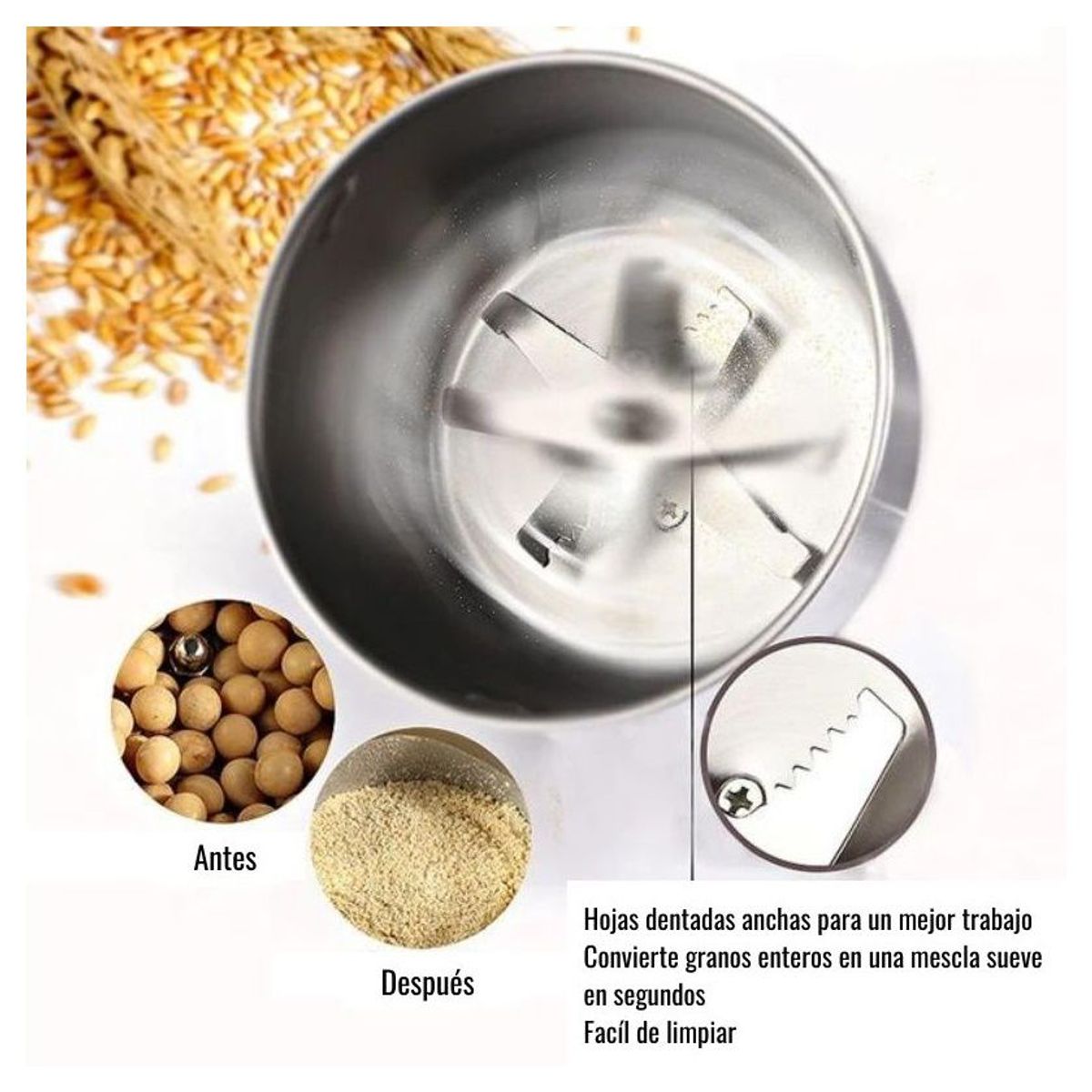 GENERICO - Molinillo Eléctrico Acero Inoxidable 4 Aspas Triturador Granos