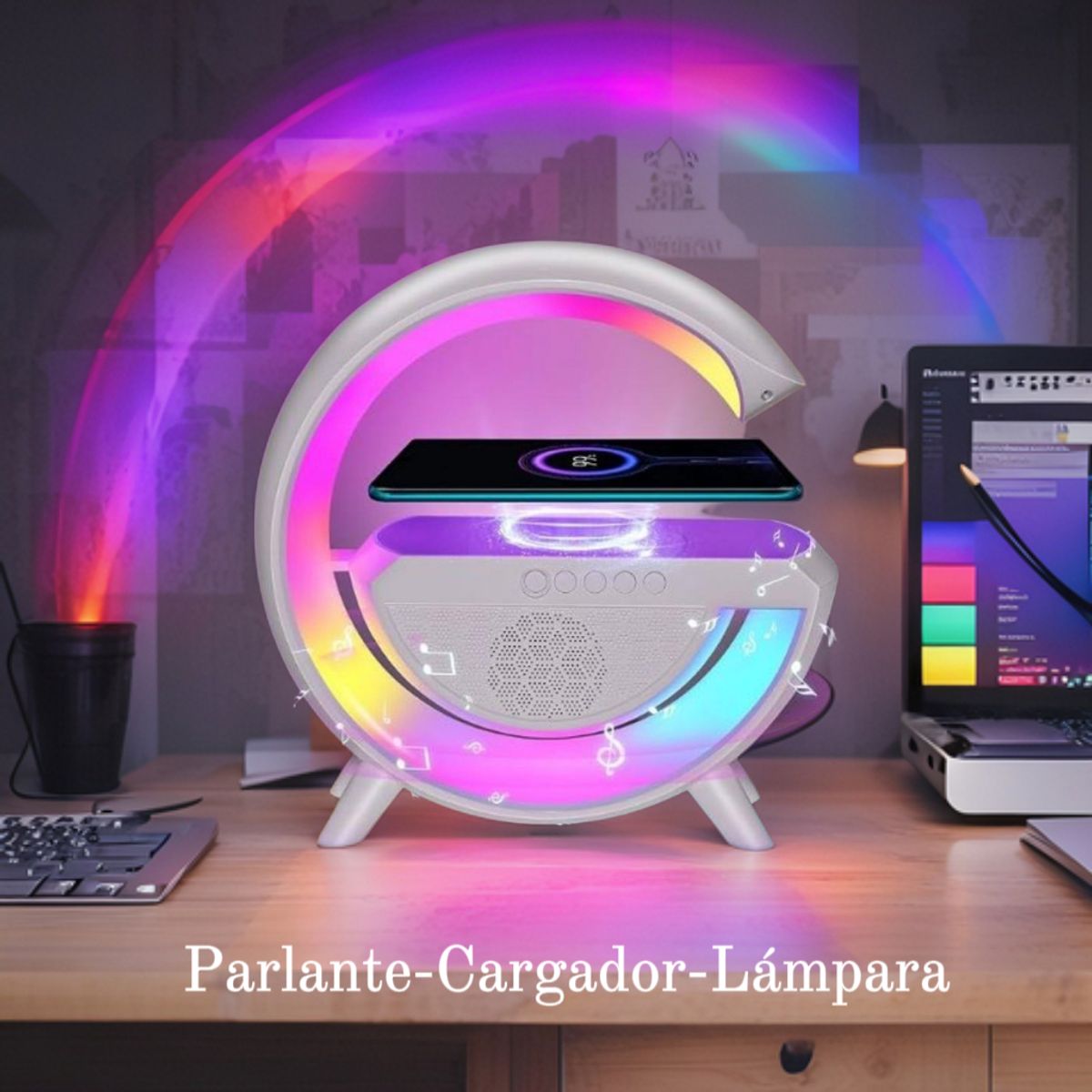GENERICO - Cargador inalámbrico lámpara parlante bluertooh multifuncional paric