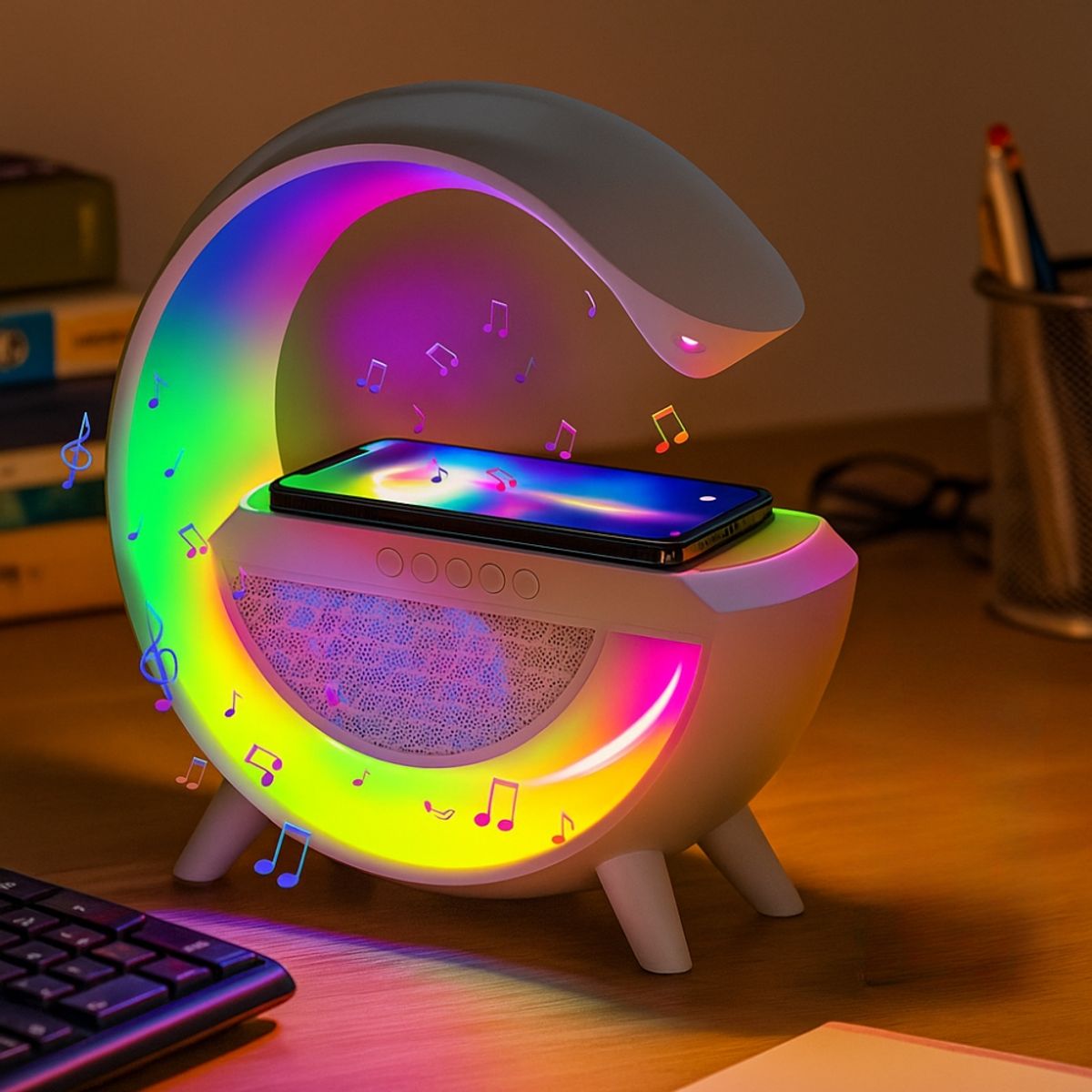 GENERICO - Cargador inalámbrico lámpara parlante bluertooh multifuncional paric