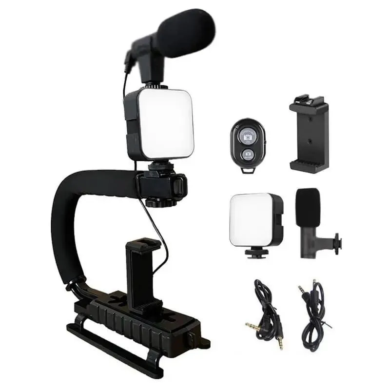GENERICO - Kit Estabilizador para Celular Camara Microfono 35mm Control Luz Led