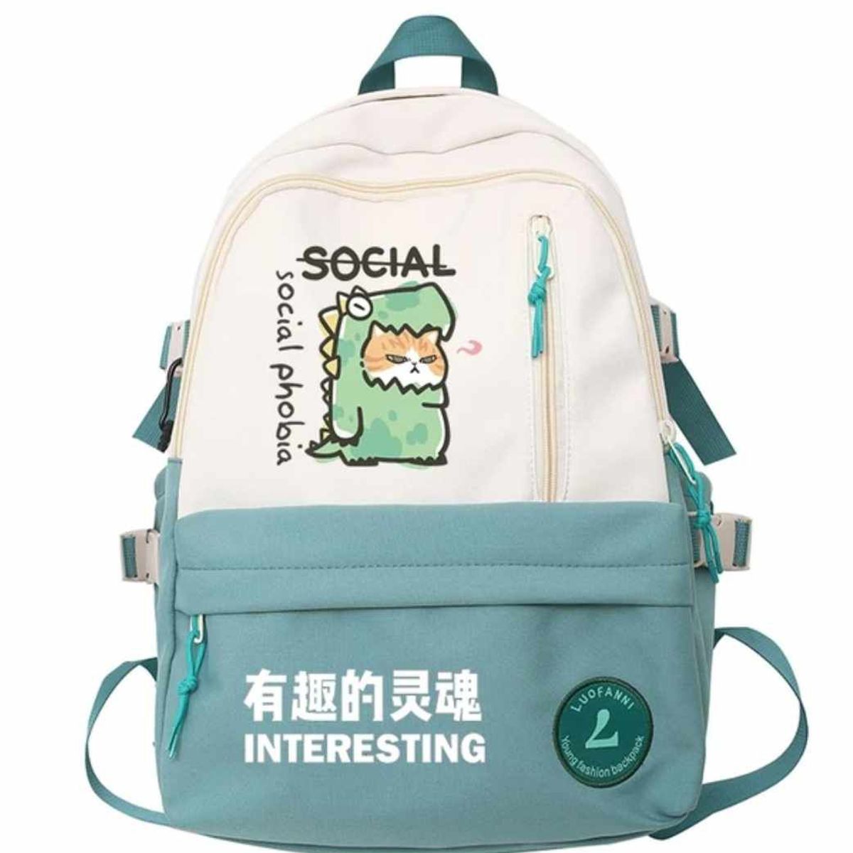 GENERICO - Mochila Kawai Juvenil Grande Coreana de Dinosaurio Gatito Alta Calidad