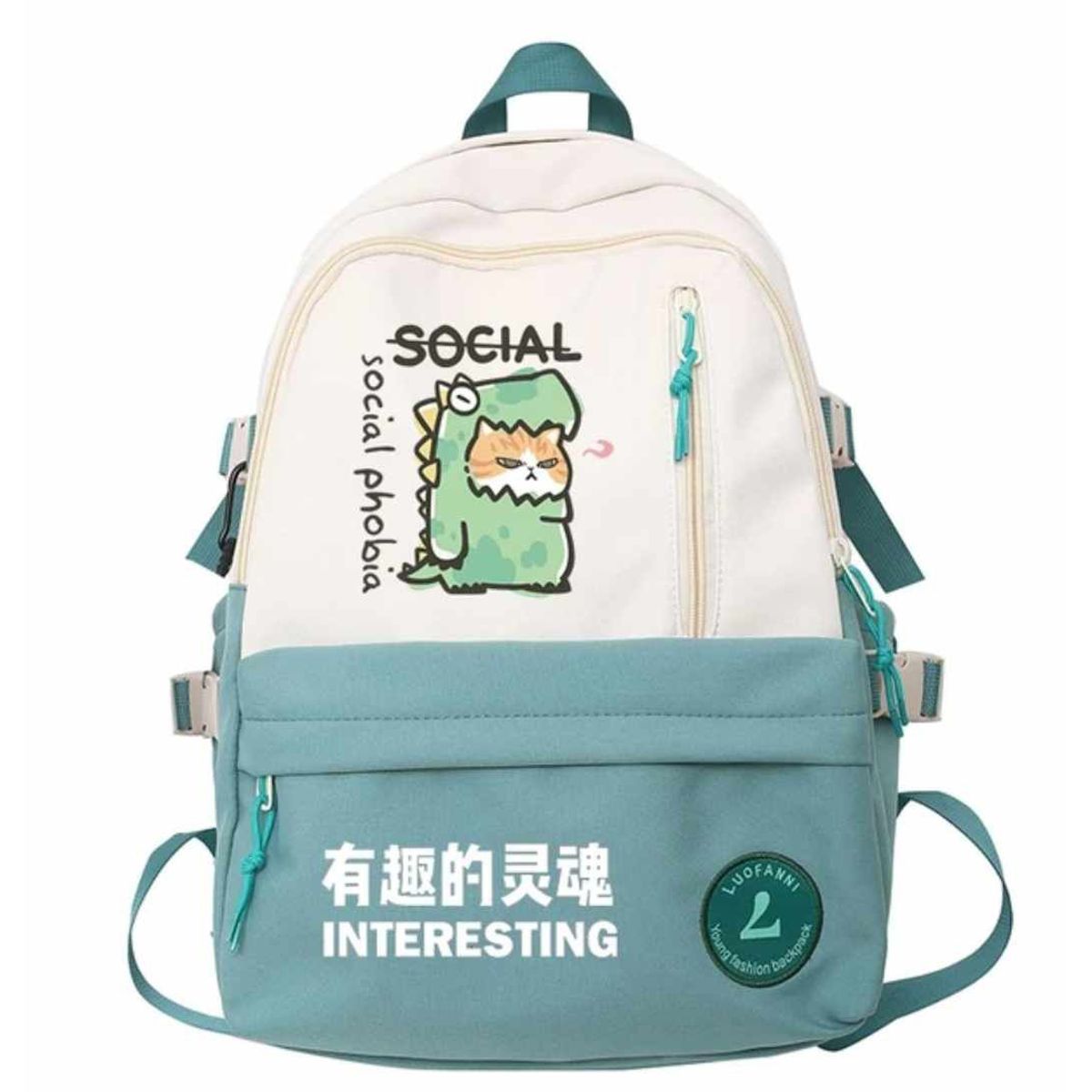 GENERICO - Mochila Kawai Juvenil Grande Coreana de Dinosaurio Gatito Alta Calidad