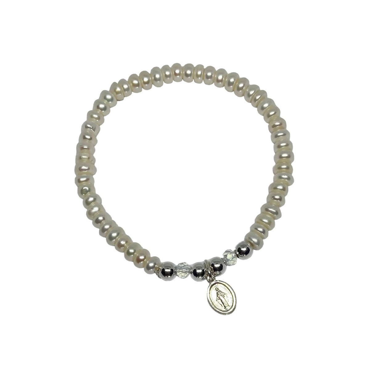SANTORAL - Pulsera Virgen de la Medalla Milagrosa con Muranos Plata y Perlas
