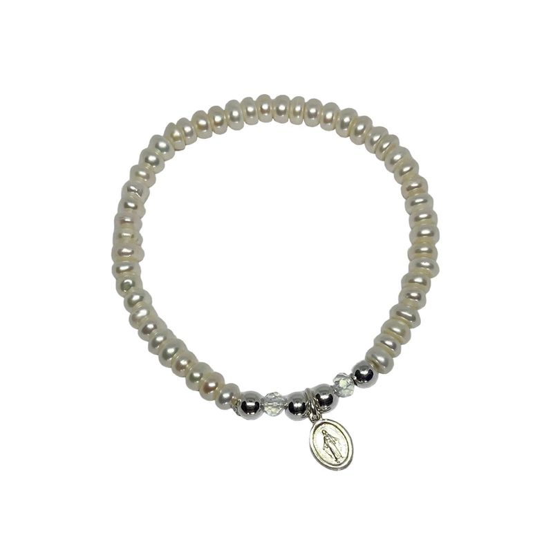 SANTORAL - Pulsera Virgen de la Medalla Milagrosa con Muranos Plata y Perlas
