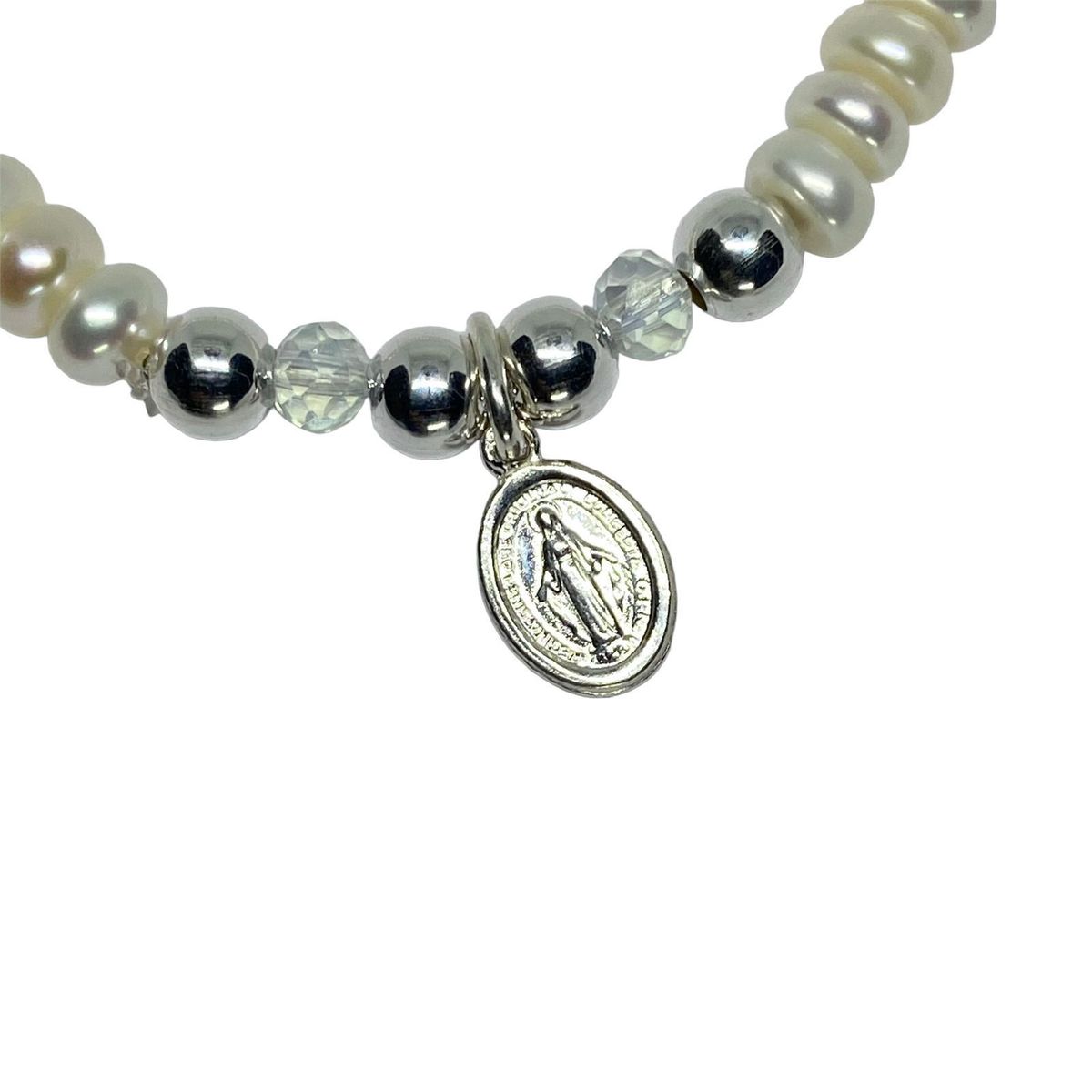 SANTORAL - Pulsera Virgen de la Medalla Milagrosa con Muranos Plata y Perlas
