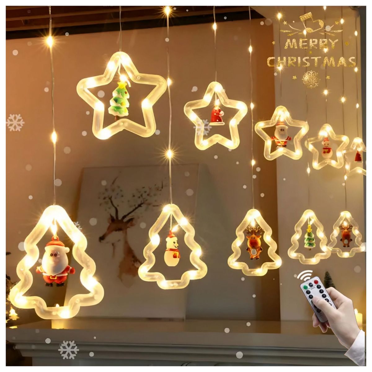 GENERICO - Cortina de luces navideñas decoración navidad con control remoto
