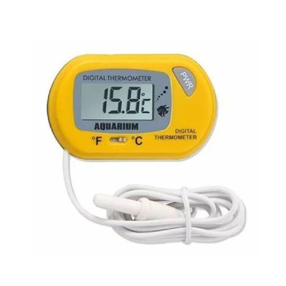 GENERICO - Termómetro digital amarillo con electrodos para peceras