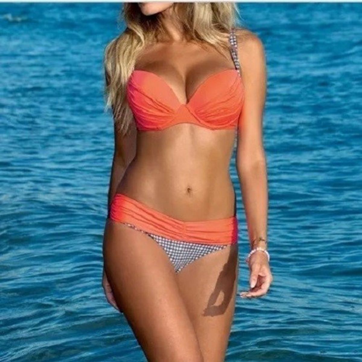 GENERICO - Bikini Sexy Verano Orange Mujer Ropa de Baño Push-Up Playa Genieka