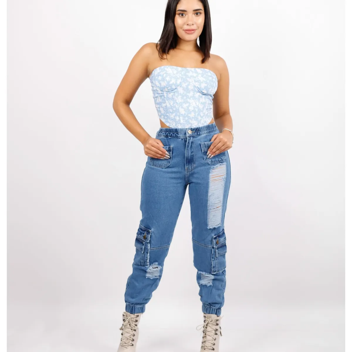 BENCUS JEANS - Pantalón Jeans Jogger Cargo Mujer