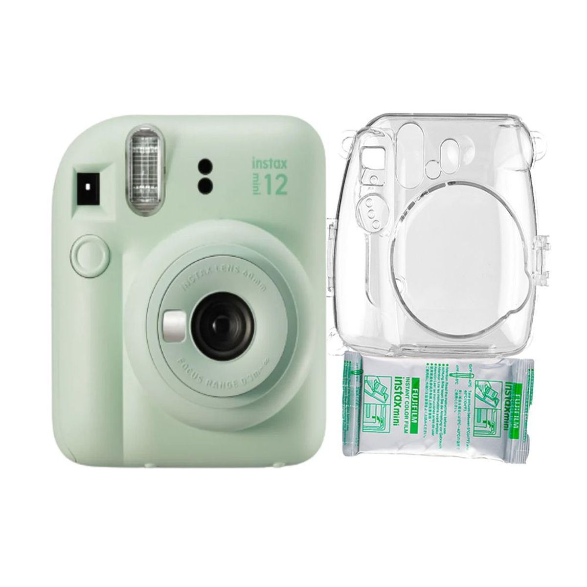 FUJIFILM - Camara  Fujifilm Instax Mini 12 Verde Menta+Estuche Transpa+Pelix10.