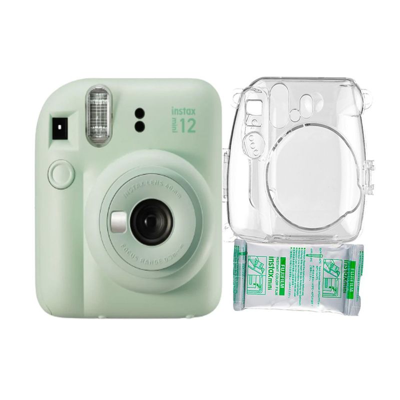 FUJIFILM - Camara  Fujifilm Instax Mini 12 Verde Menta+Estuche Transpa+Pelix10.