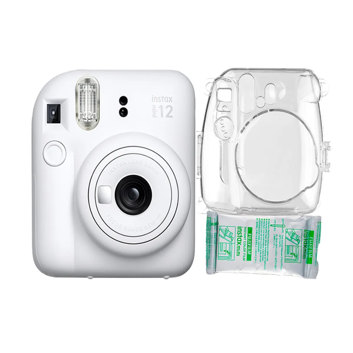 FUJIFILM - Camara Fujifilm Instax Mini 12 Blanco Arcilla+Estuche Transpa+Pelix10.