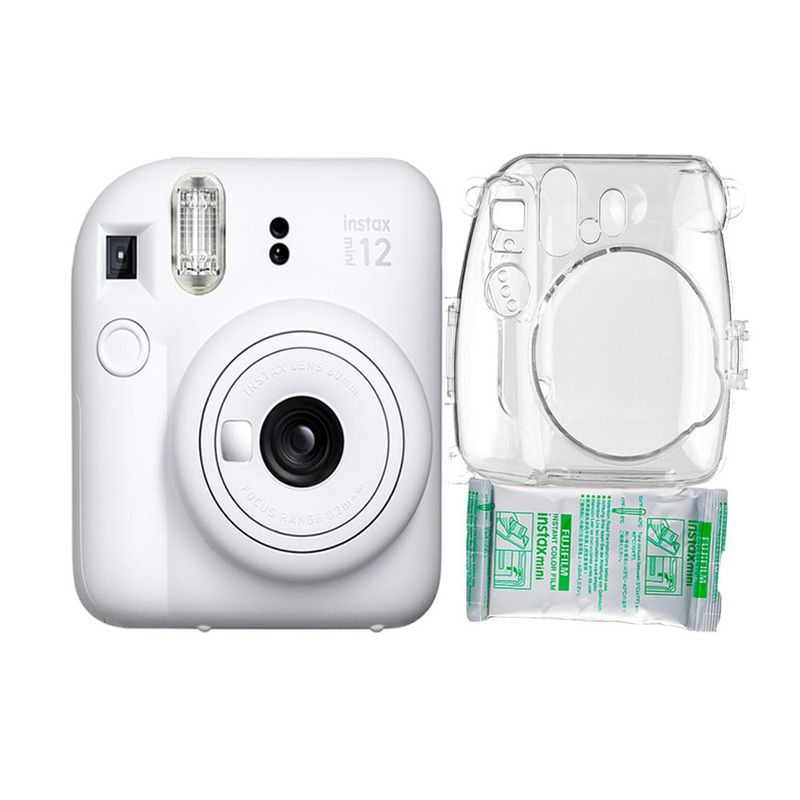 FUJIFILM - Camara Fujifilm Instax Mini 12 Blanco Arcilla+Estuche Transpa+Pelix10.