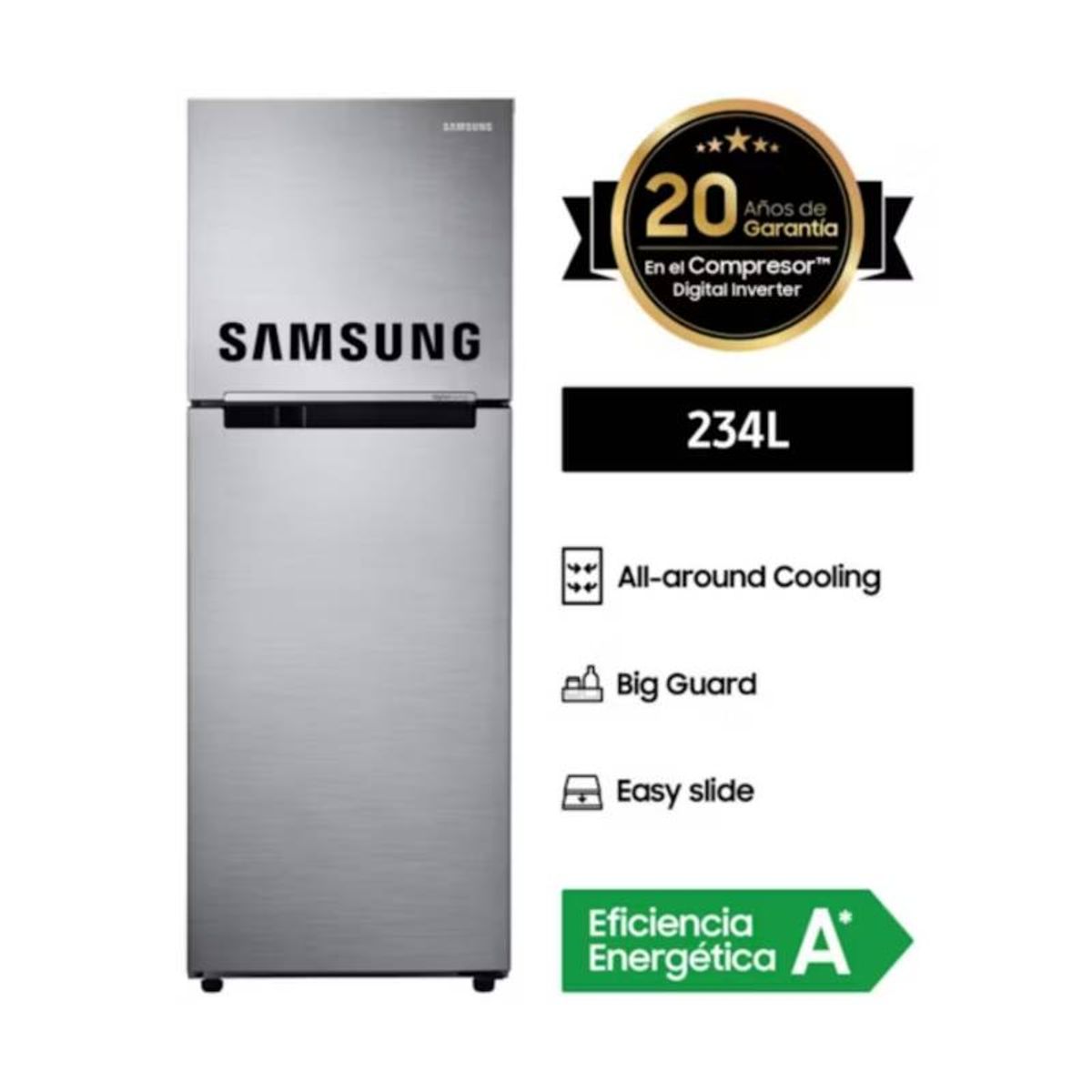 SAMSUNG - Refrigeradora Samsung 234 Lt Top Freezer RT22FARADS8 Inox