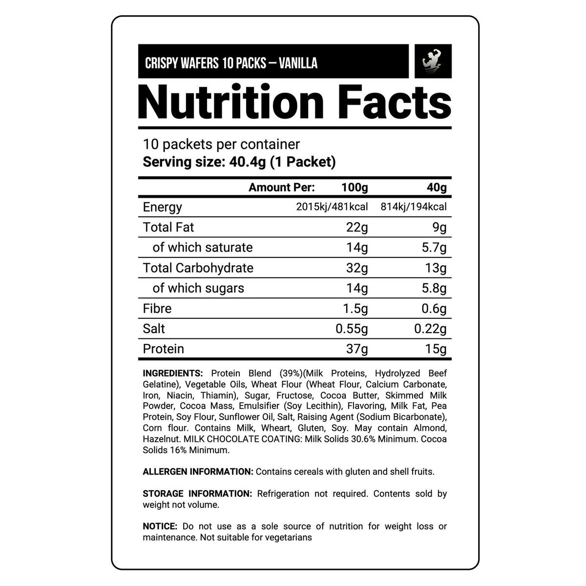 MYPROTEIN - CRISPY WAFERS x 10 UNIDADES VAINILLA