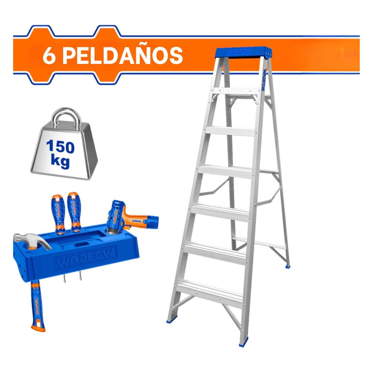 GENERICO - Escalera tipo Tijera 6 peldaños soporta 150 Kg Wadfow