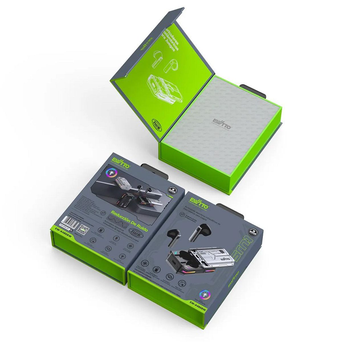 EWTTO - Audífonos Gamer Bluetooth Caja Metálica Deslizante RGB Y Sonido