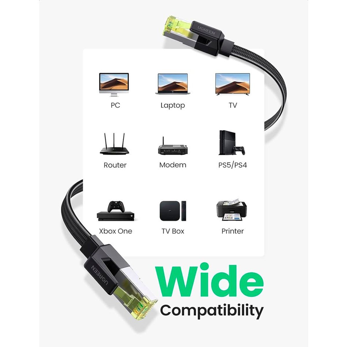 UGREEN - Cable Ethernet Plano Ugreen RJ45 Cat 7 Nylon Trenzado 2metros