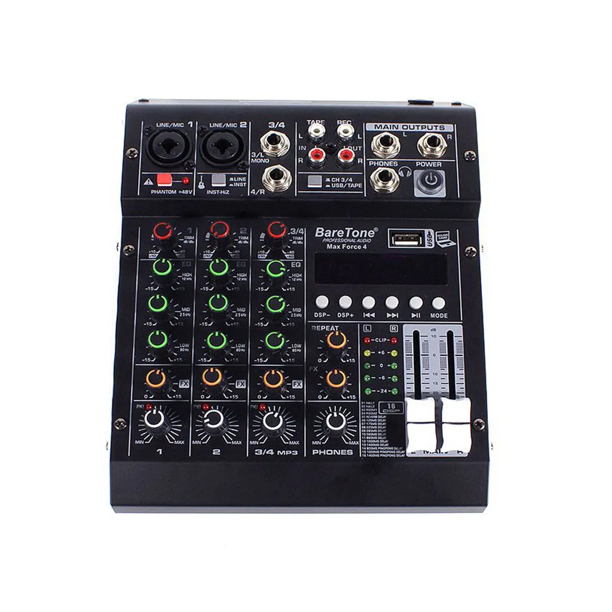 BARETONE - Mezcladora de audio Baretone MAX_FORCE _4 canales 3 salidas