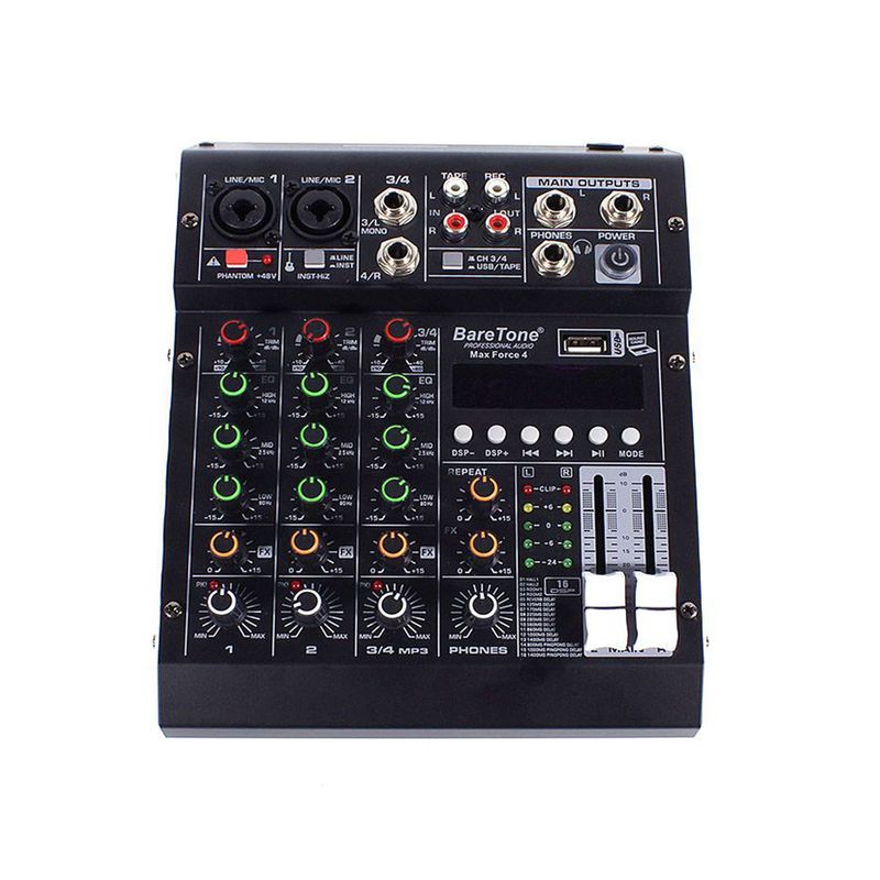 BARETONE - Mezcladora de audio Baretone MAX_FORCE _4 canales 3 salidas