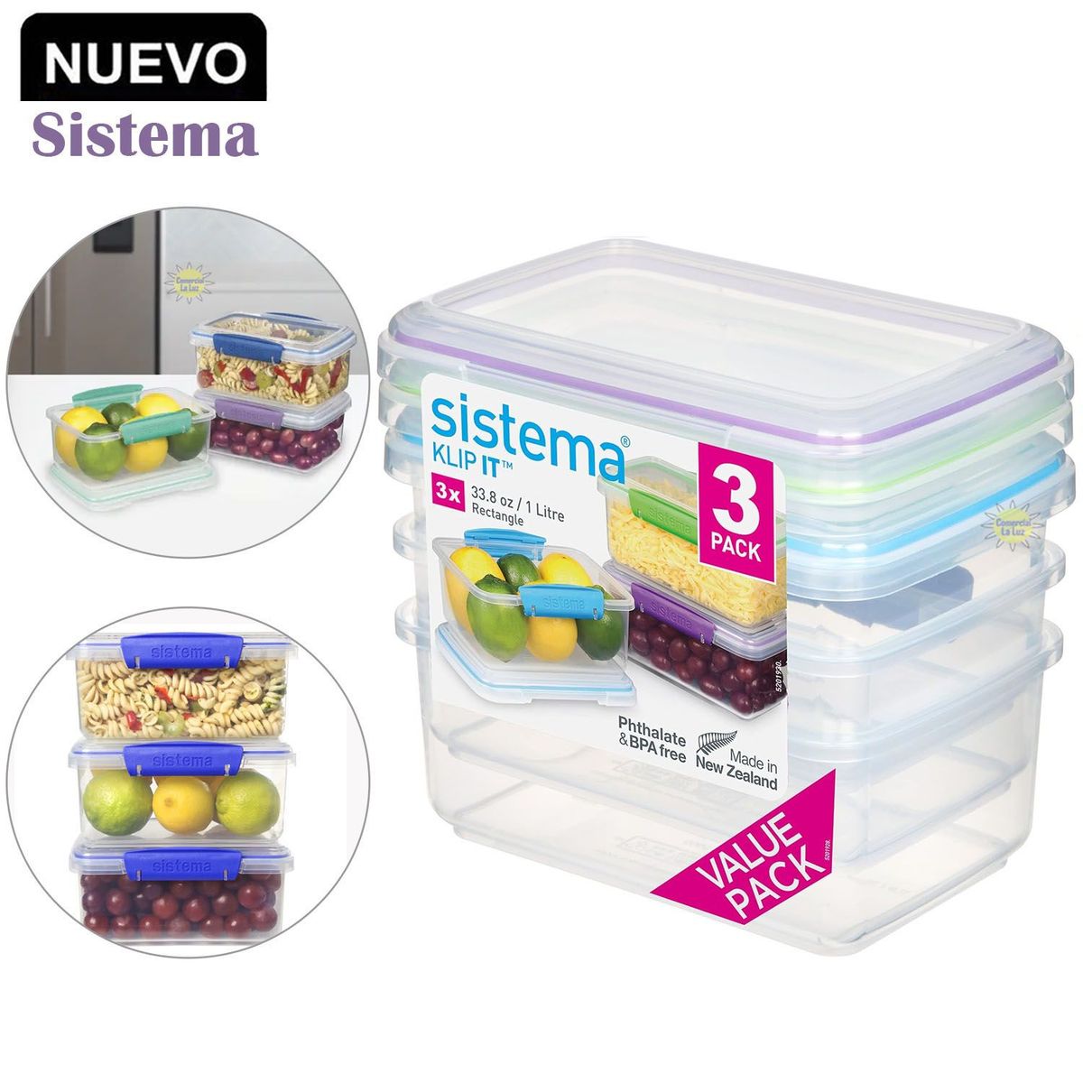 SISTEMA - Kit de 3 contenedores para almacenamiento de alimentos Sistema KLIP IT