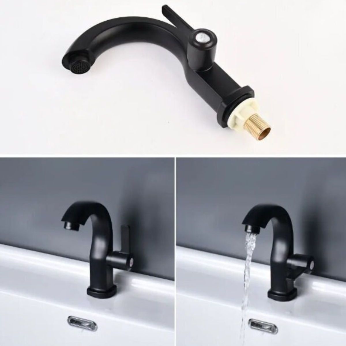 GENERICO - CAÑO LAVATORIO NEGRO MATE MODELO CISNE 20CM