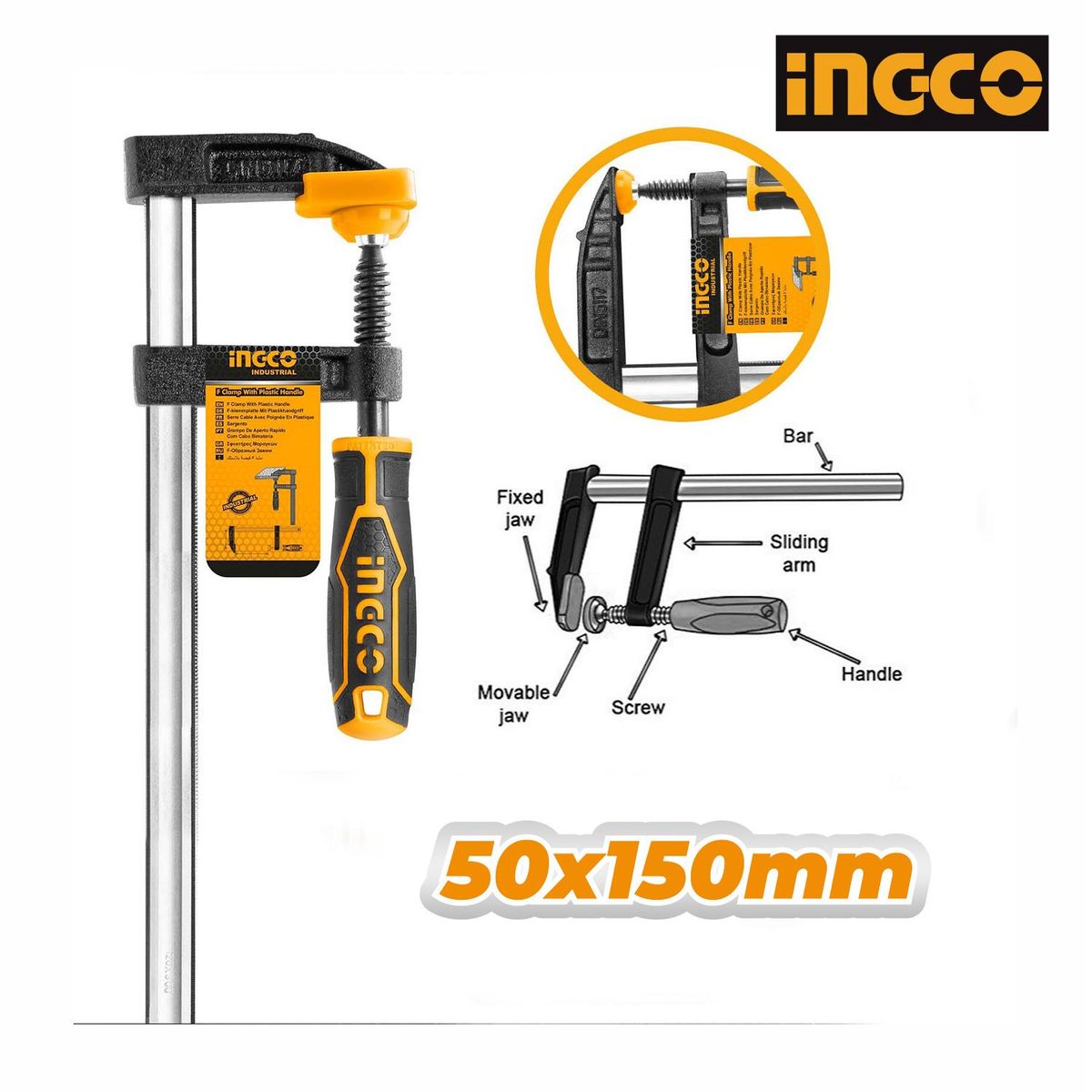 INGCO TOOLS - Prensa Sargento tipo F 50 x 150MM Industrial Ingco
