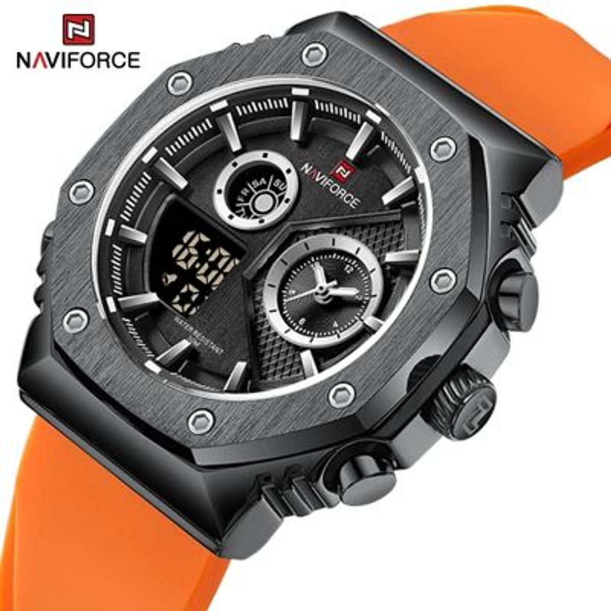 NAVIFORCE - Reloj Naviforce Acero y correa de Silicona Naranja NAV-97