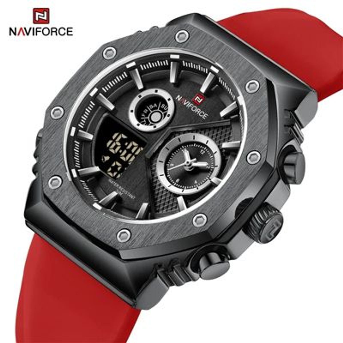 NAVIFORCE - Reloj Naviforce Acero y correa de Silicona Roja NAV-98