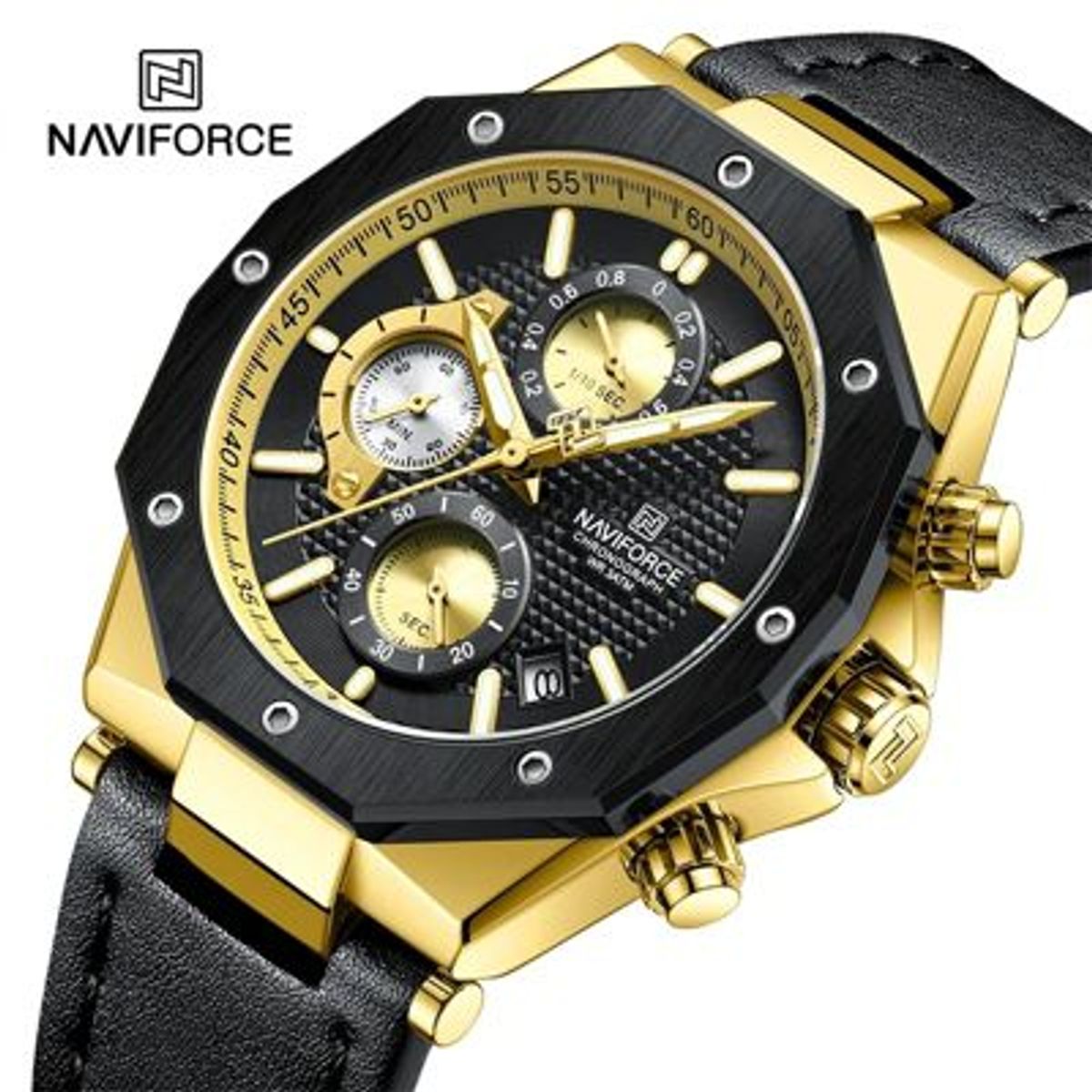 NAVIFORCE - Reloj Naviforce Acero y correa de Cuero Negro NAV-105