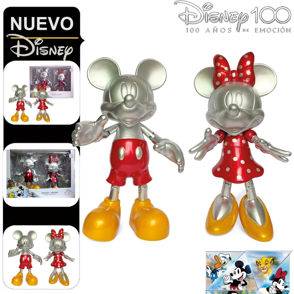 DISNEY - Set de Figuras Articulables  Mickey y Minnie Platinado