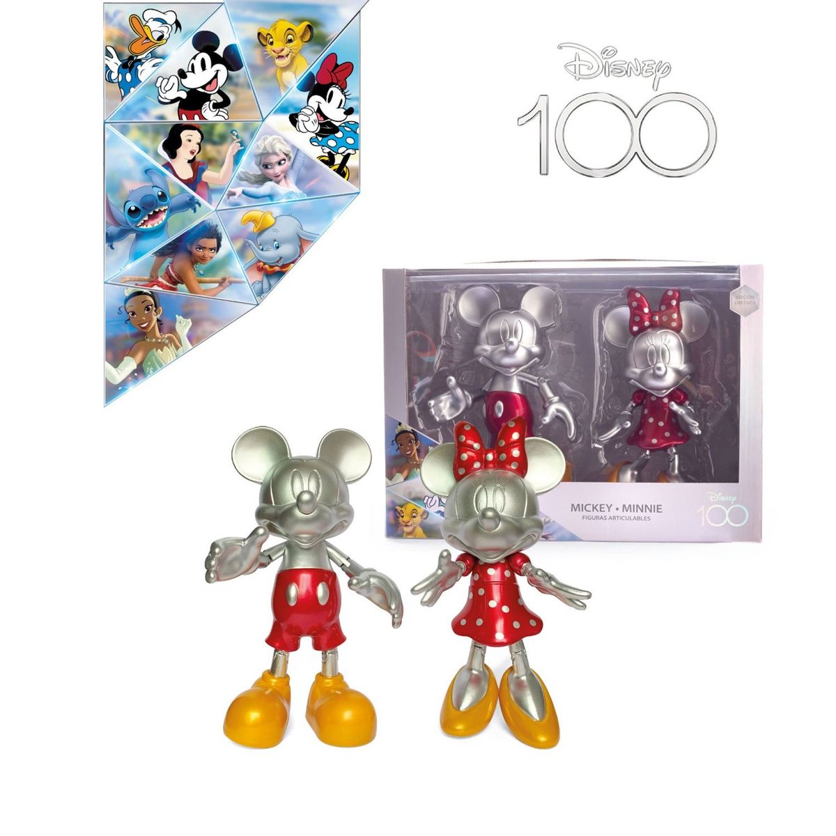 DISNEY - Set de Figuras Articulables  Mickey y Minnie Platinado