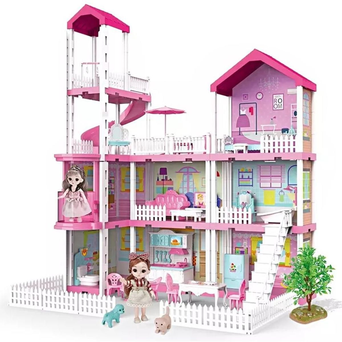 MINARI - Casa de Muñecas Amoblada para Niñas 4 Pisos 245pcs 190C