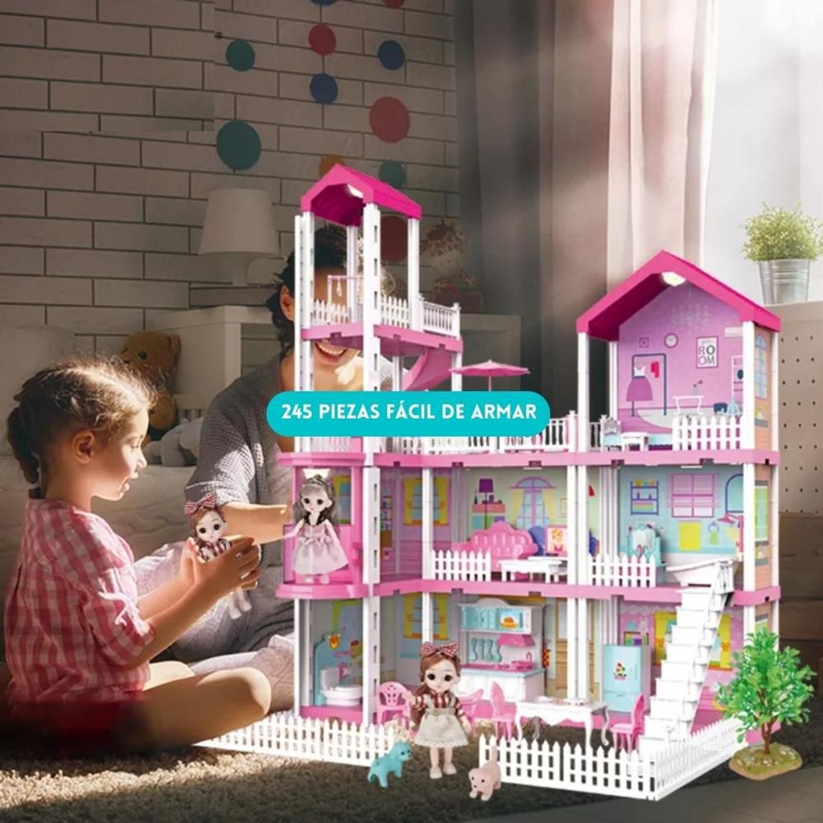 MINARI - Casa de Muñecas Amoblada para Niñas 4 Pisos 245pcs 190C