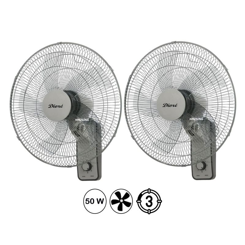 DIORE - 2 Ventiladores de pared Dioré MWF-1805 3 velocidades 5 aspas 50 Watts