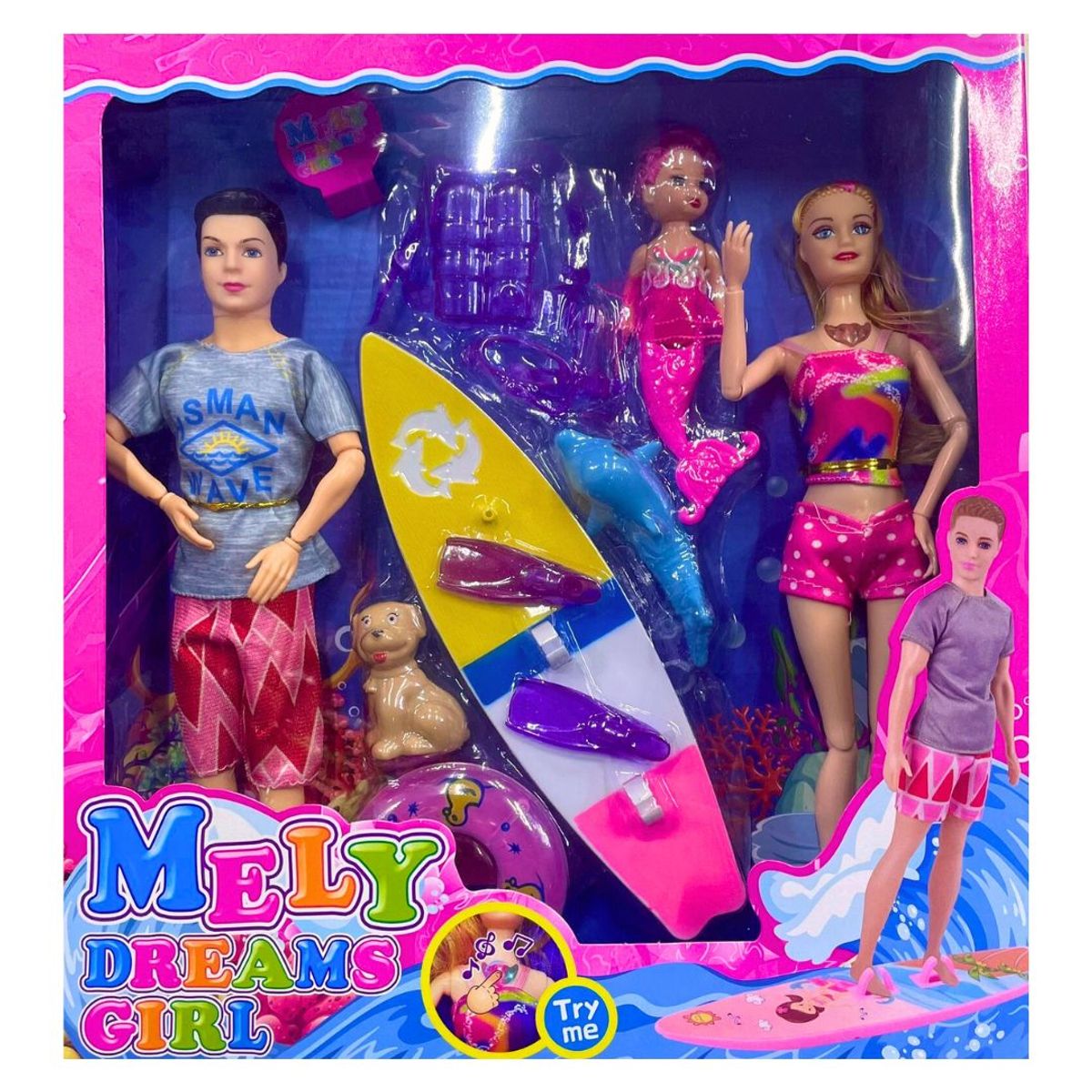 GENERICO - Muñecos Surfistas Sirena  Delfín más Accesorios con Sonidos