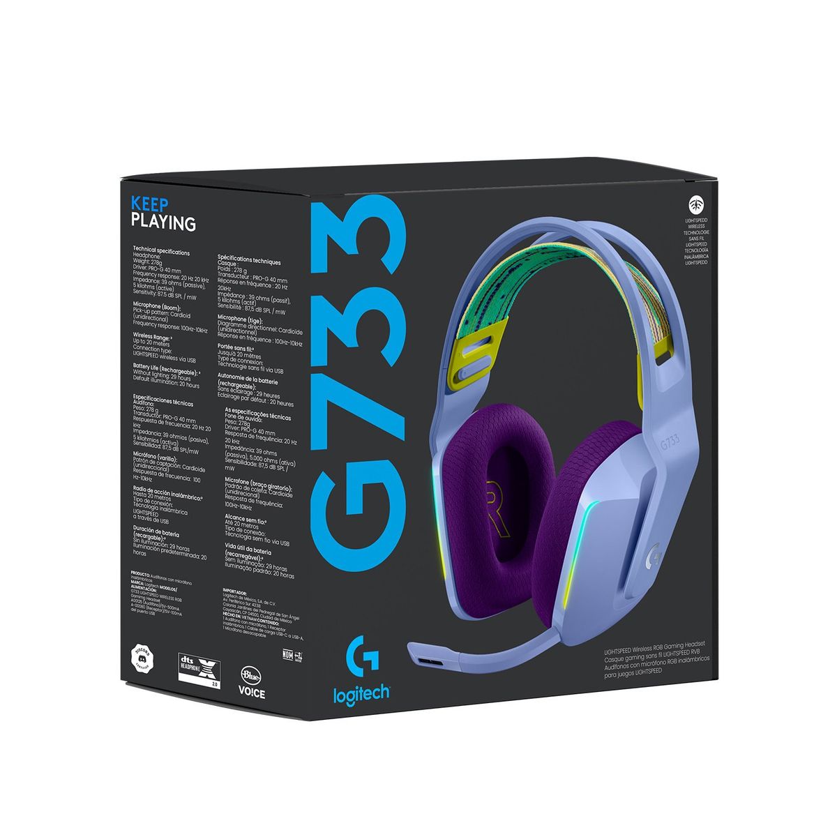 LOGITECH - Audifono Gamer CMicrof Logitech G733 Lightspeed Lila