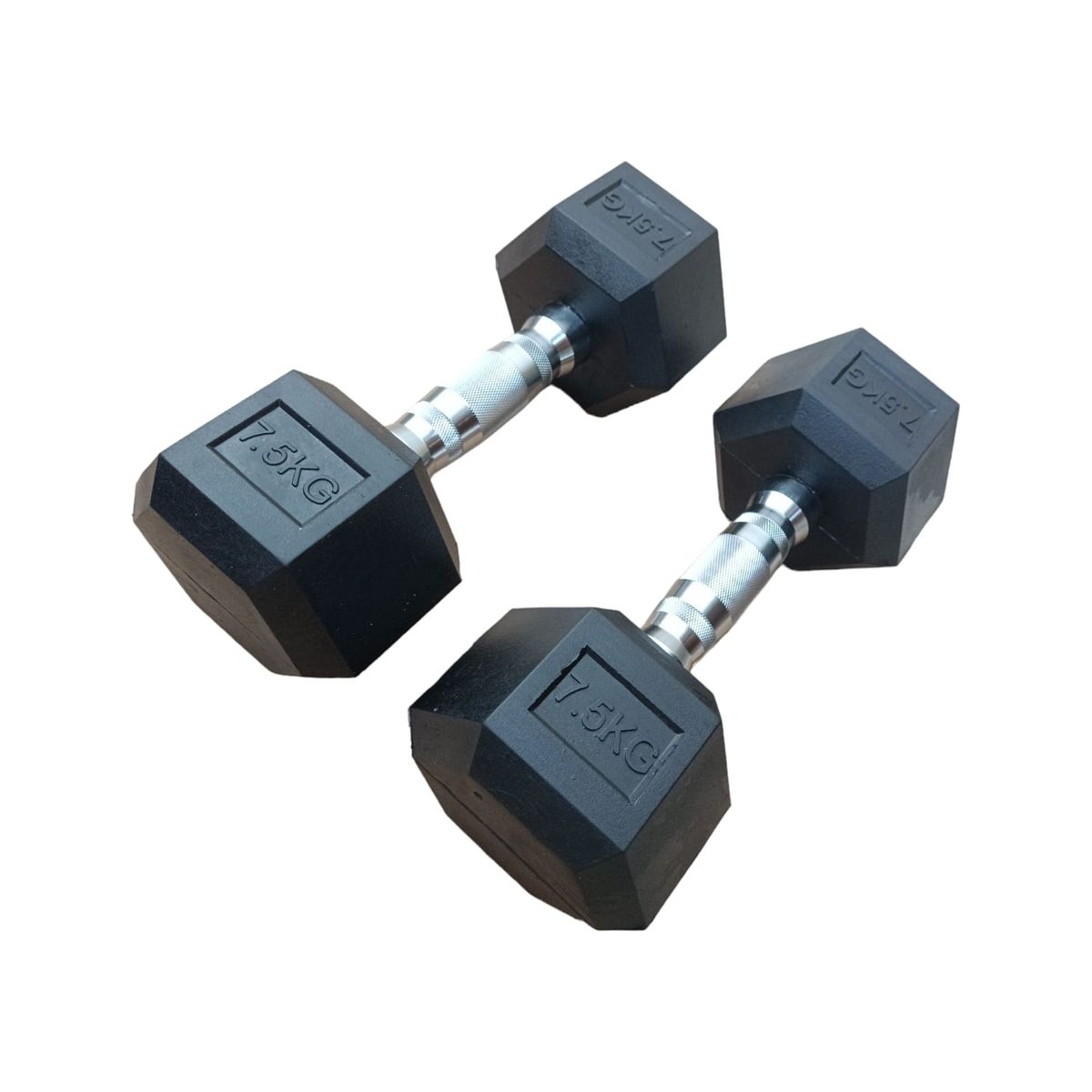 GENERICO - Par Mancuernas Pesas Cromadas Hexagonales De Caucho 7.5 Kg