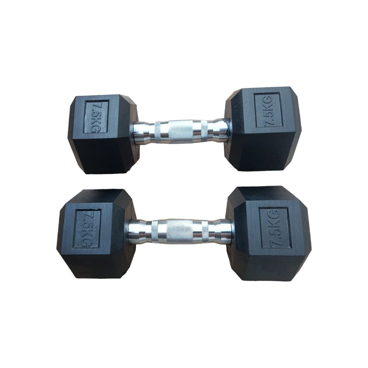 GENERICO - Par Mancuernas Pesas Cromadas Hexagonales De Caucho 7.5 Kg