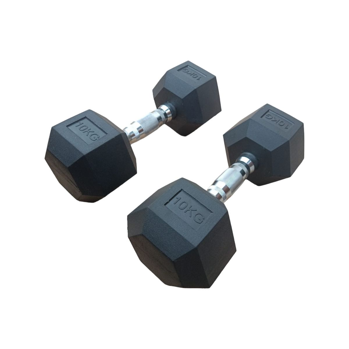 GENERICO - Par Mancuernas Pesas Cromadas Hexagonales De Caucho 10 Kg