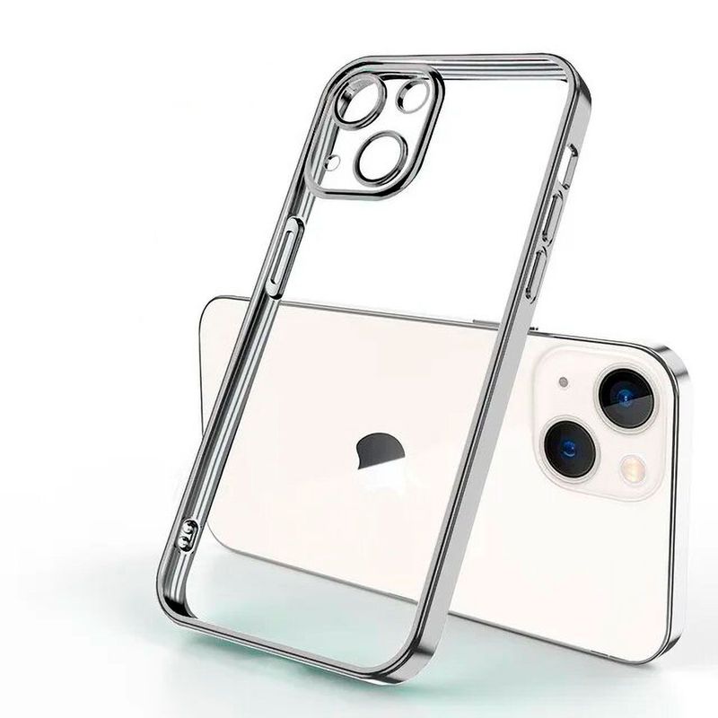 GENERICO - Funda Transparente Bordes Metálicos Para Iphone 15 Pro Max - Plata