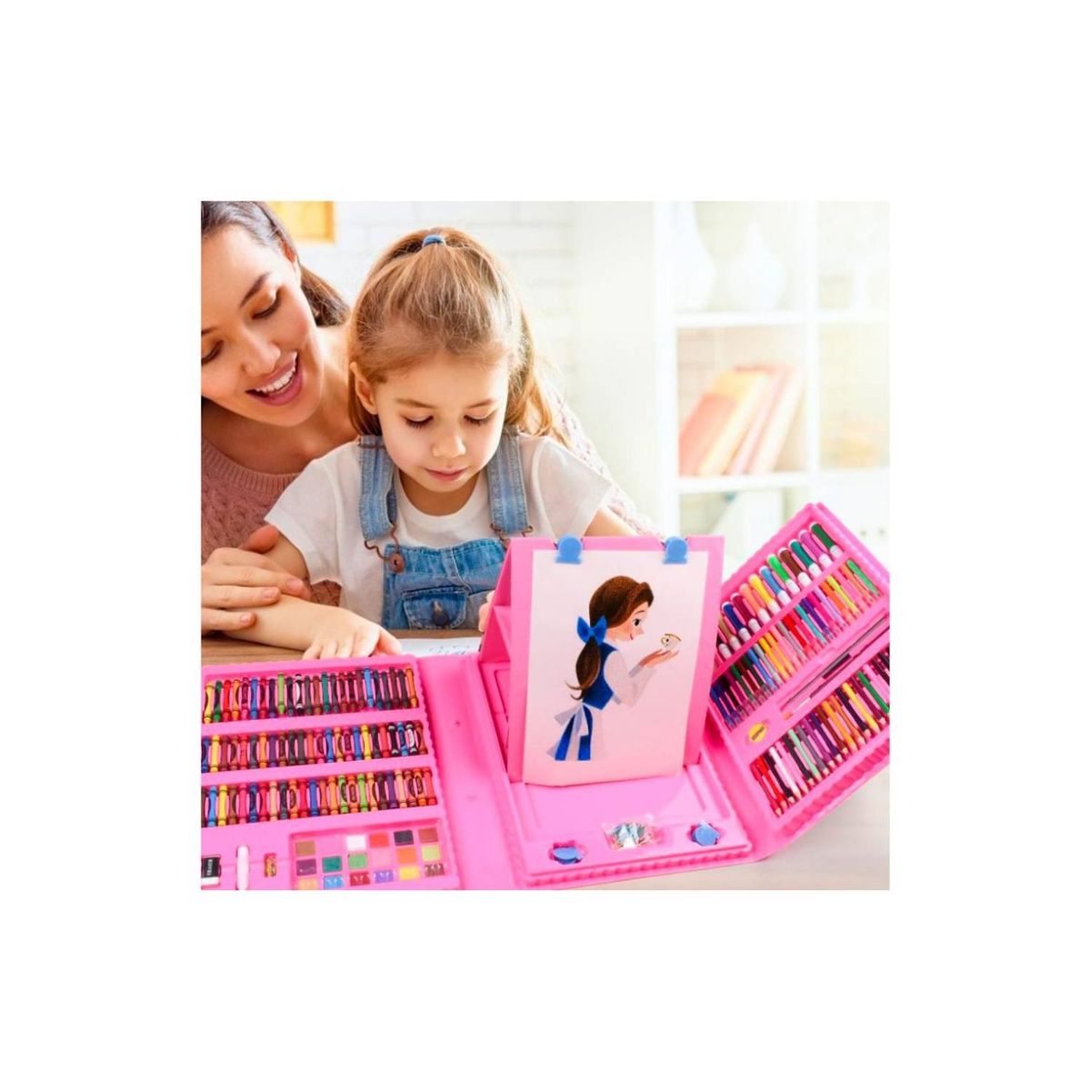 GENERICO - SET DE ARTE Y DIBUJO PARA NIÑOS 208 PIEZAS ROSADO