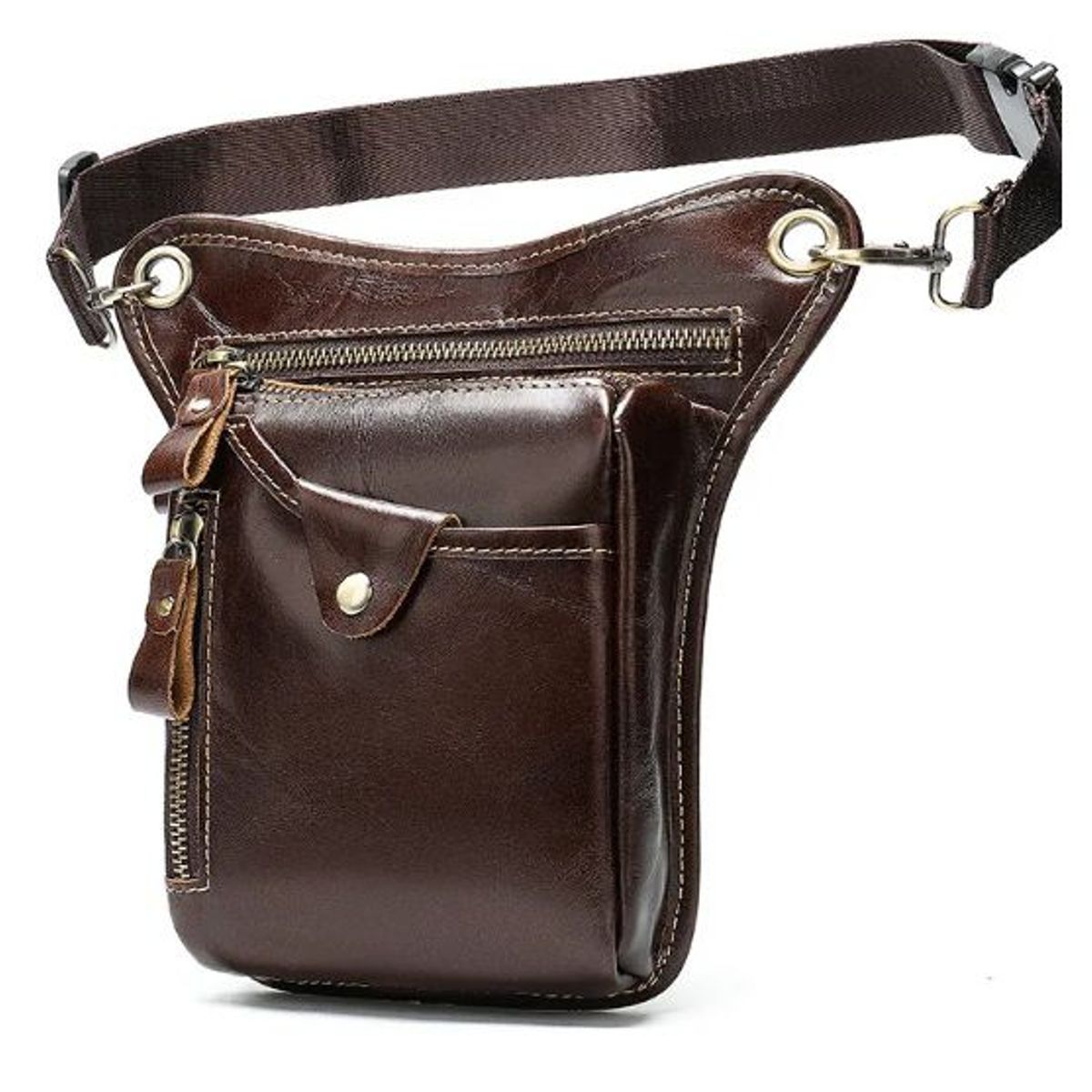 GENERICO - Morral de Cintura y Pierna de Cuero Patmos Marron Cafe