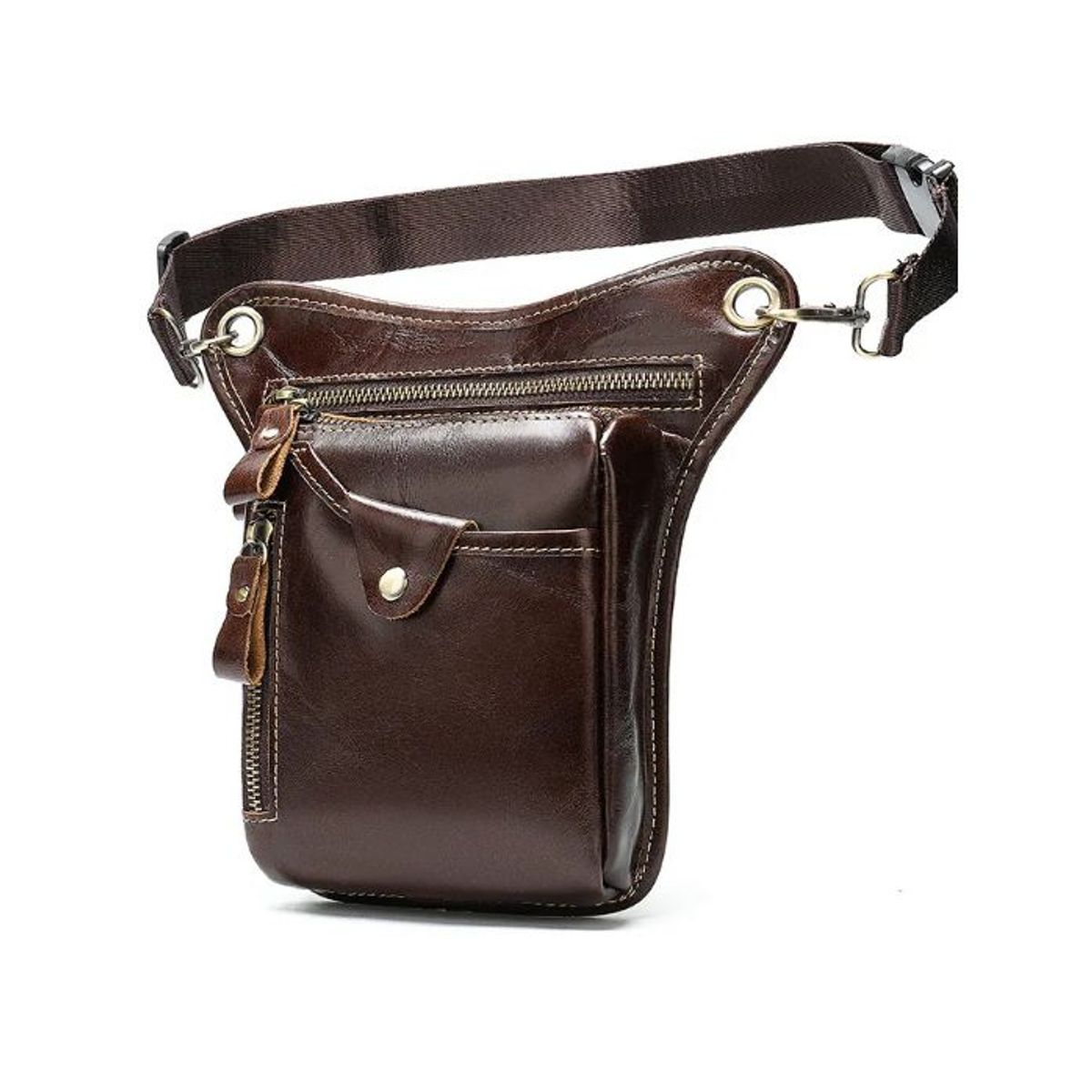 GENERICO - Morral de Cintura y Pierna de Cuero Patmos Marron Cafe