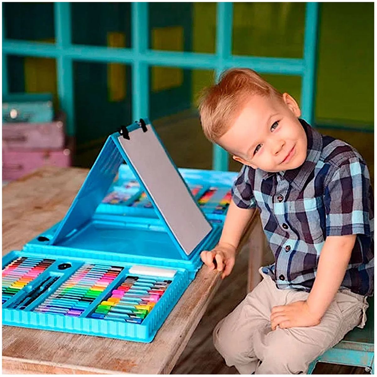 GENERICO - SET DE ARTE Y DIBUJO PARA NIÑOS 208 PIEZAS AZUL