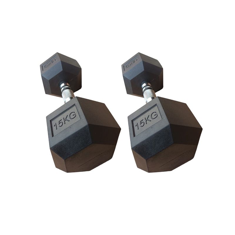 GENERICO - Par Mancuernas Pesas Cromadas Hexagonales Acero Caucho 15 Kg