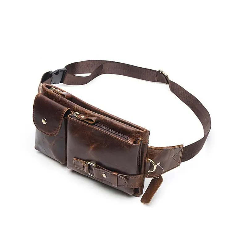 GENERICO - Canguro Riñonera de Cuero Genuino Marron Oil