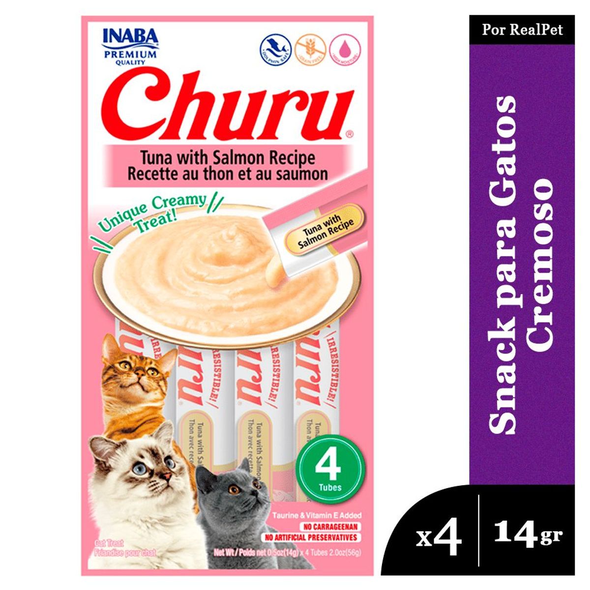 CHURU - Snack Cremoso Gato Churu Sabor Atun y Salmon 4 x 14gr