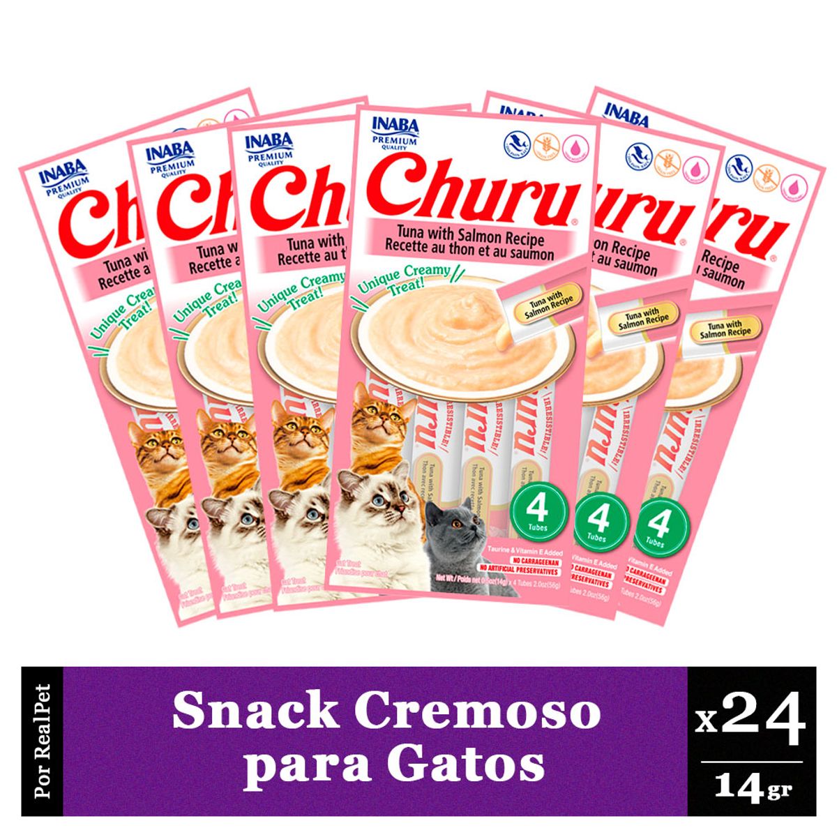 CHURU - Snack Cremoso Gato Churu Sabor Atun y Salmon 24 x 14gr